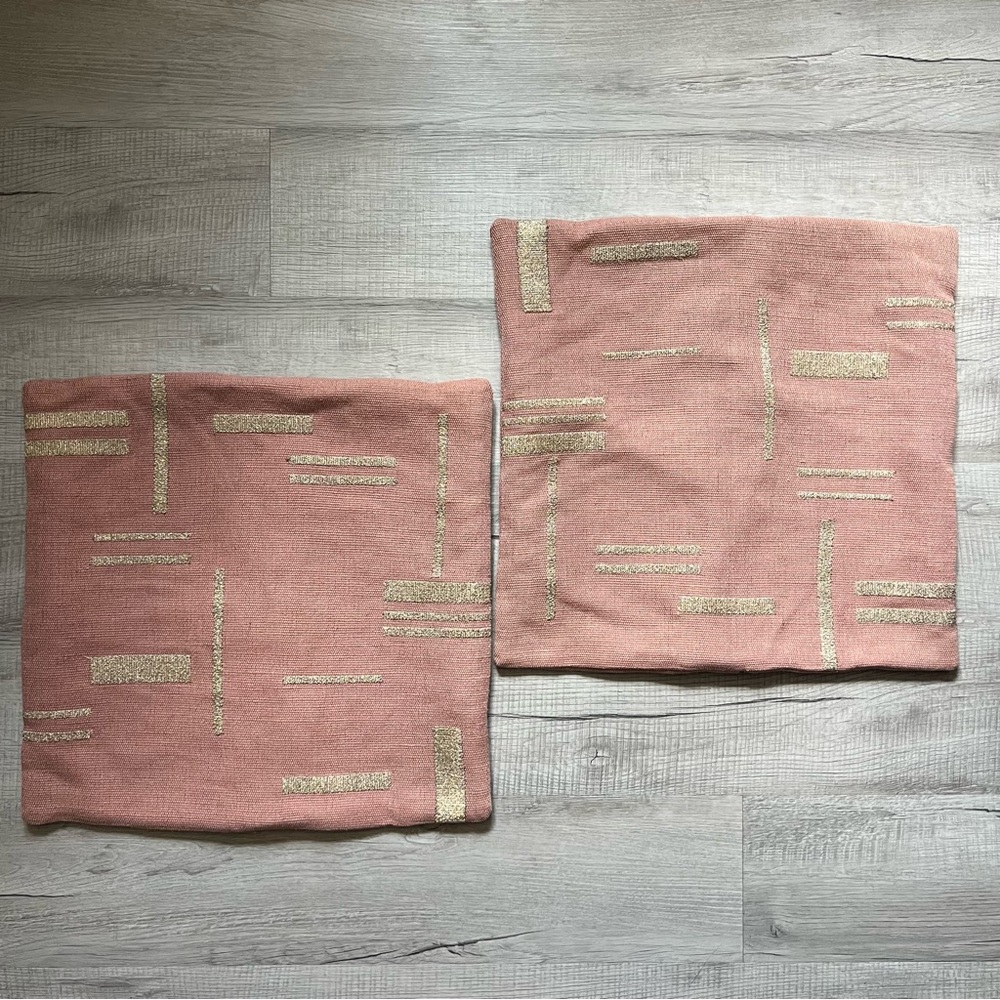 WEST ELM Embroidered Metallic Blocks Pillow Cover Geometric Accent Set PINK - Picture 5 of 14